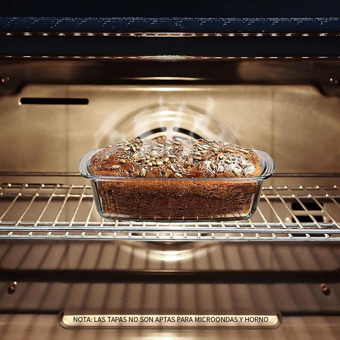 Juego de 2 Moldes para Hornear Pan de Vidrio con Tapas para Hornear