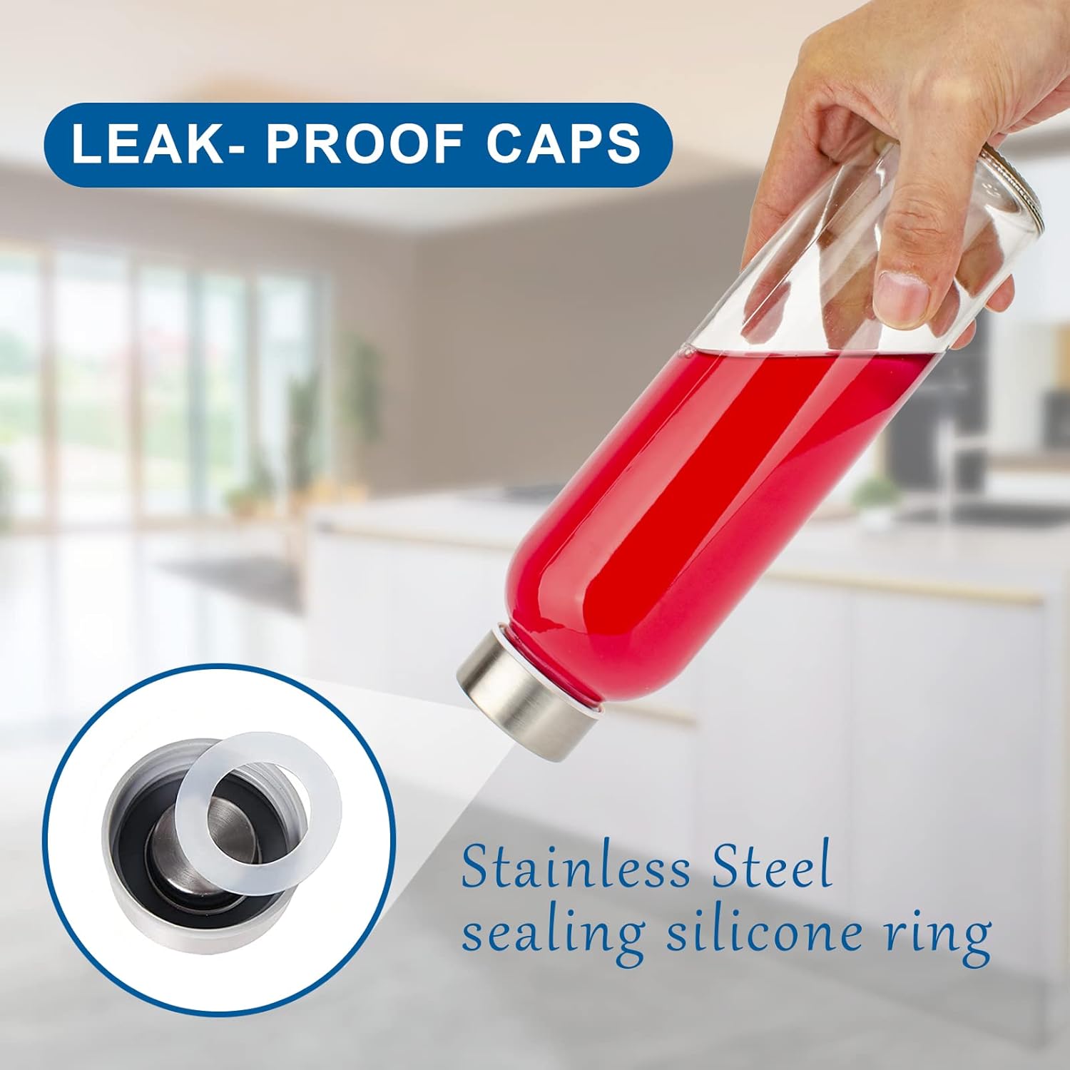 6 Botellas de Vidrio Transparente con Tapa