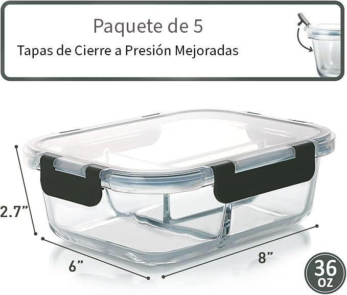 Juego de 5 Recipientes de Vidrio con Tapas