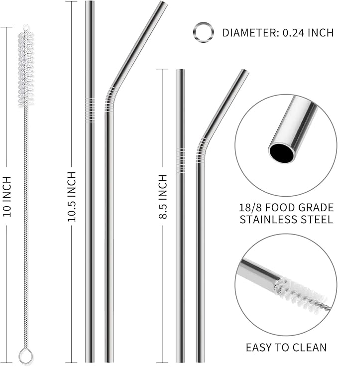 12 Popotes de Acero Inoxidable