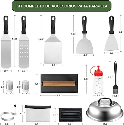 Utensilios Parrilleros Acero Inoxidable (18 Pzas)