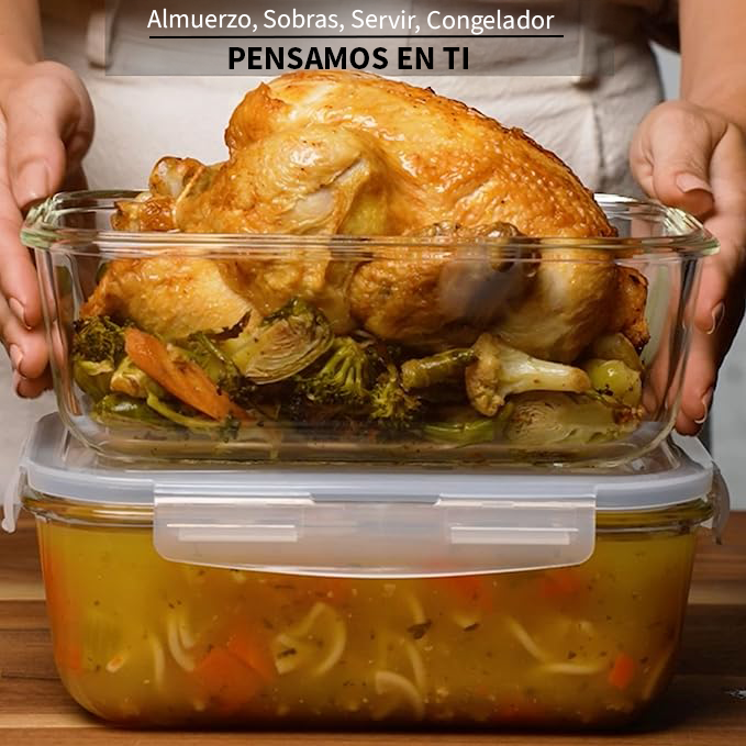 Juego de 2 Recipientes de Vidrio con Tapas para Hornear