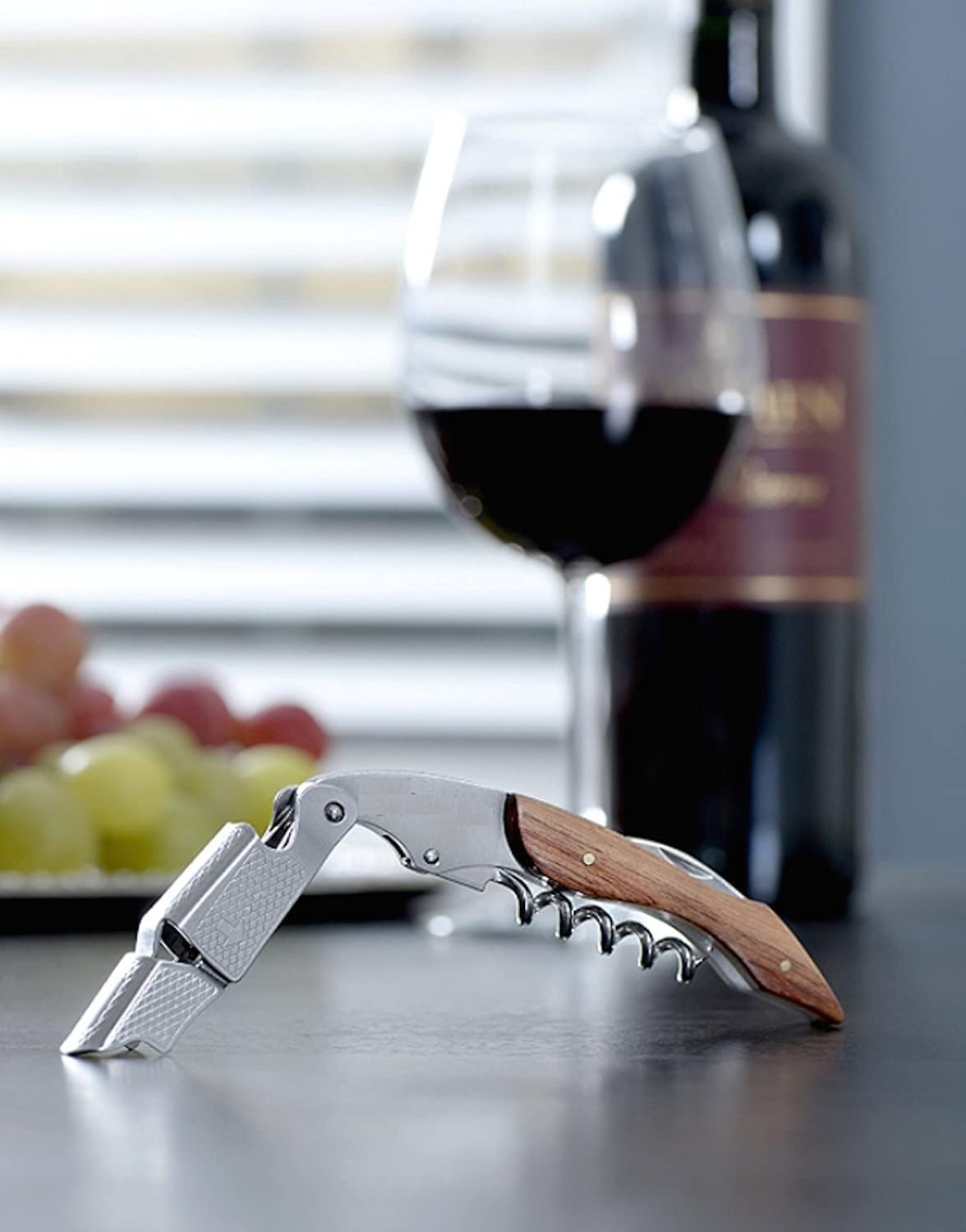 Sacacorchos de Madera, 2 Tapones para Botellas de Vino