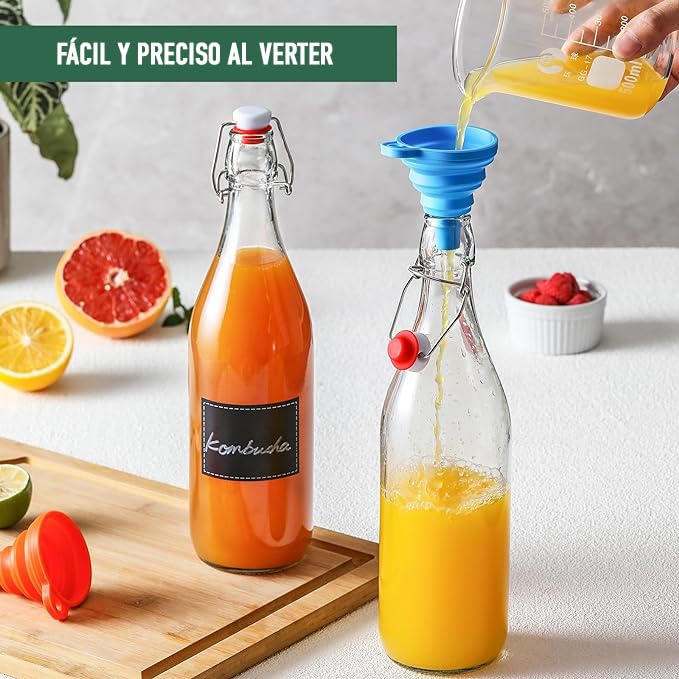 Set 8 Botellas de Vidrio de Fermentación- Etiquetas y 2 vertedores