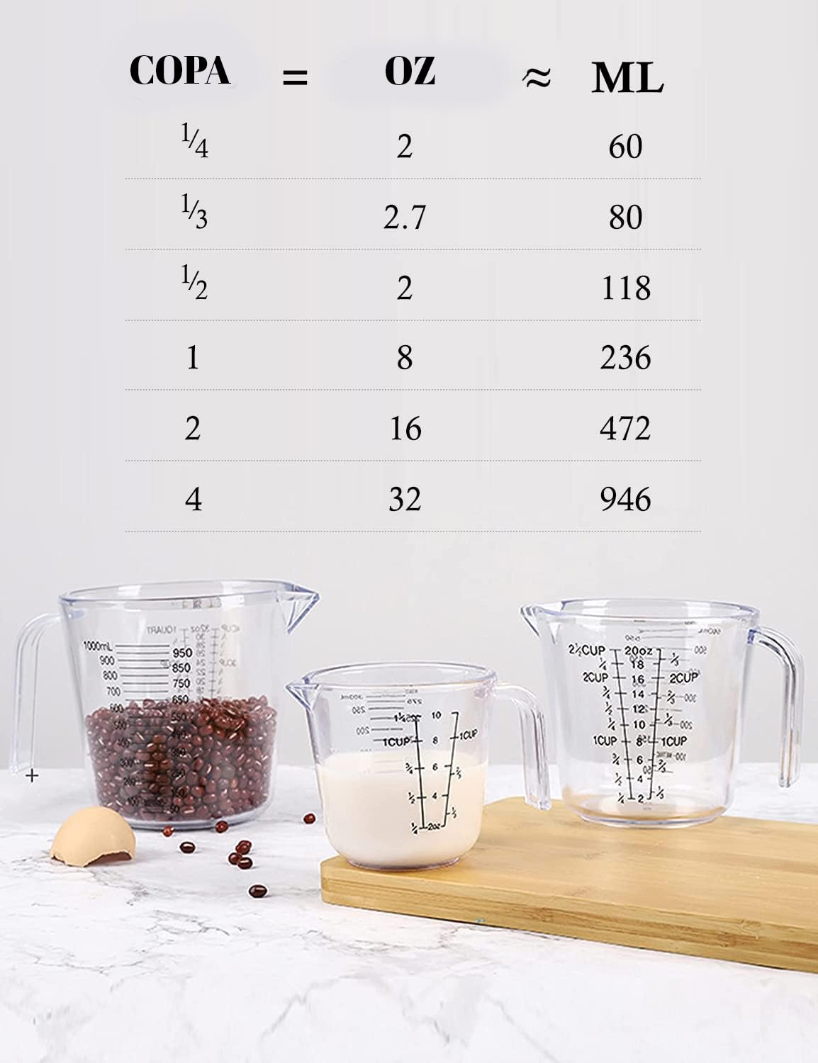 3 Tazas Medidoras de Plástico Resistentes