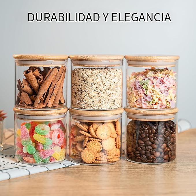 6 Recipientes de Vidrio con Tapa Hermética