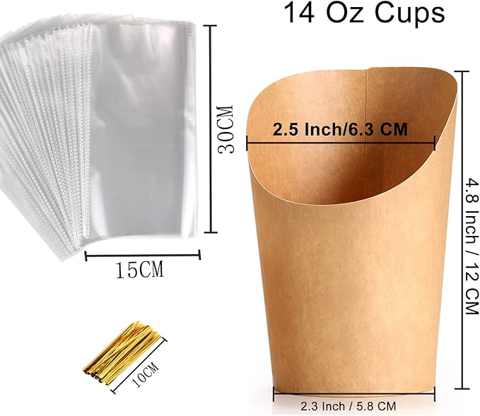 60 Vasos de Papel Kraft de 14 oz con Palos y Bolsa