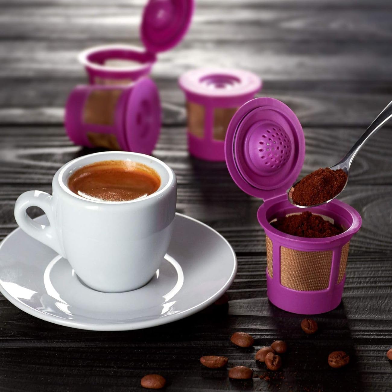 U Chef 4 Cápsulas de Café, Tazas K Reutilizables para Cafeteras, Filtro para Cafetera, Filtros de Café sin BPA, Ajuste Universal, Filtros de Café Kcups Recargables