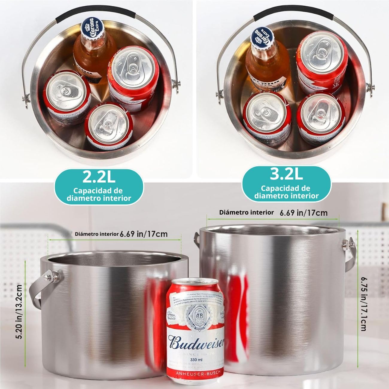 Hielera de Acero Inoxidable de 3.2L con Tapa