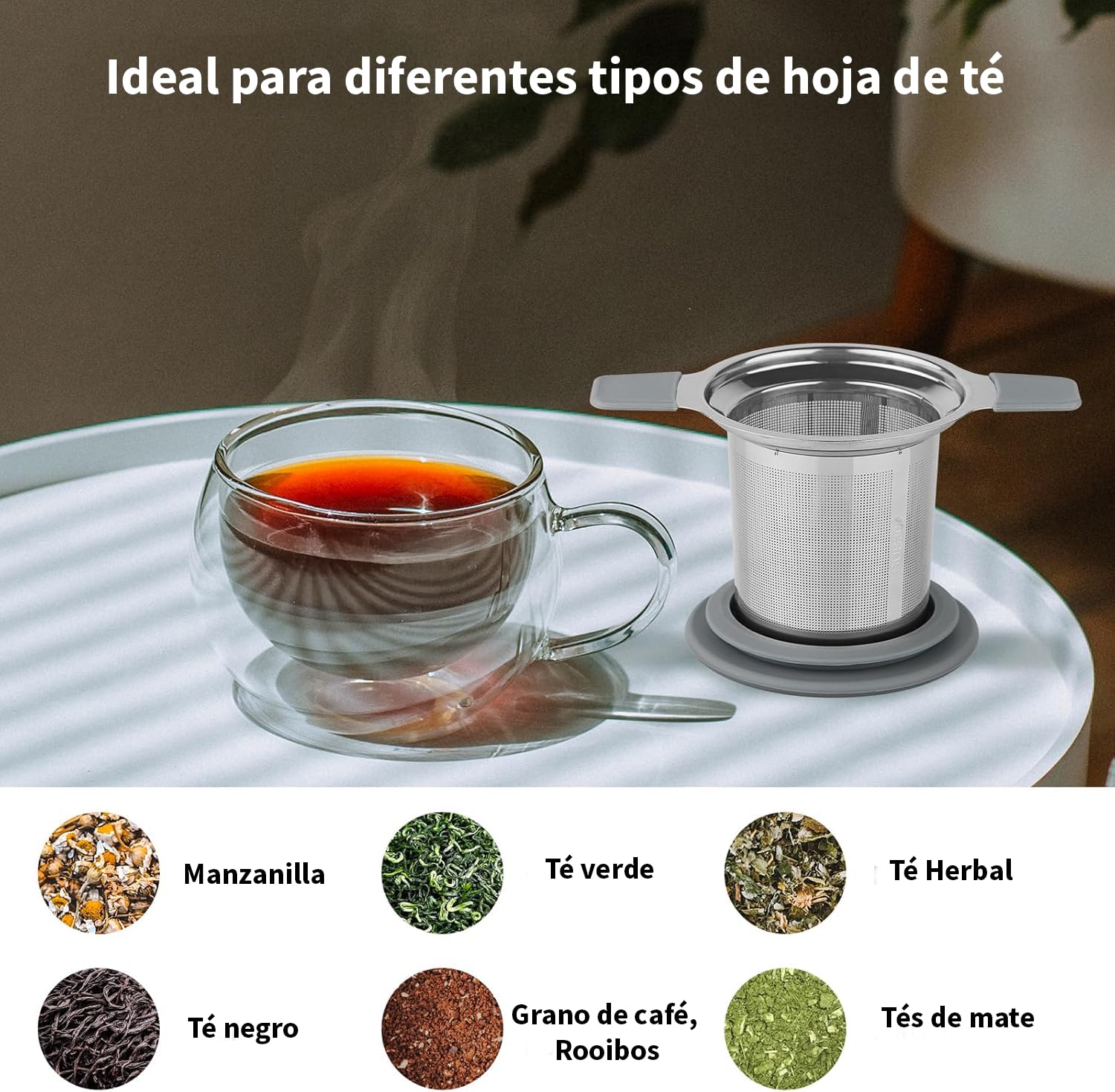 Infusor de Té de Acero Inoxidable con Tapa y Asas Dobles