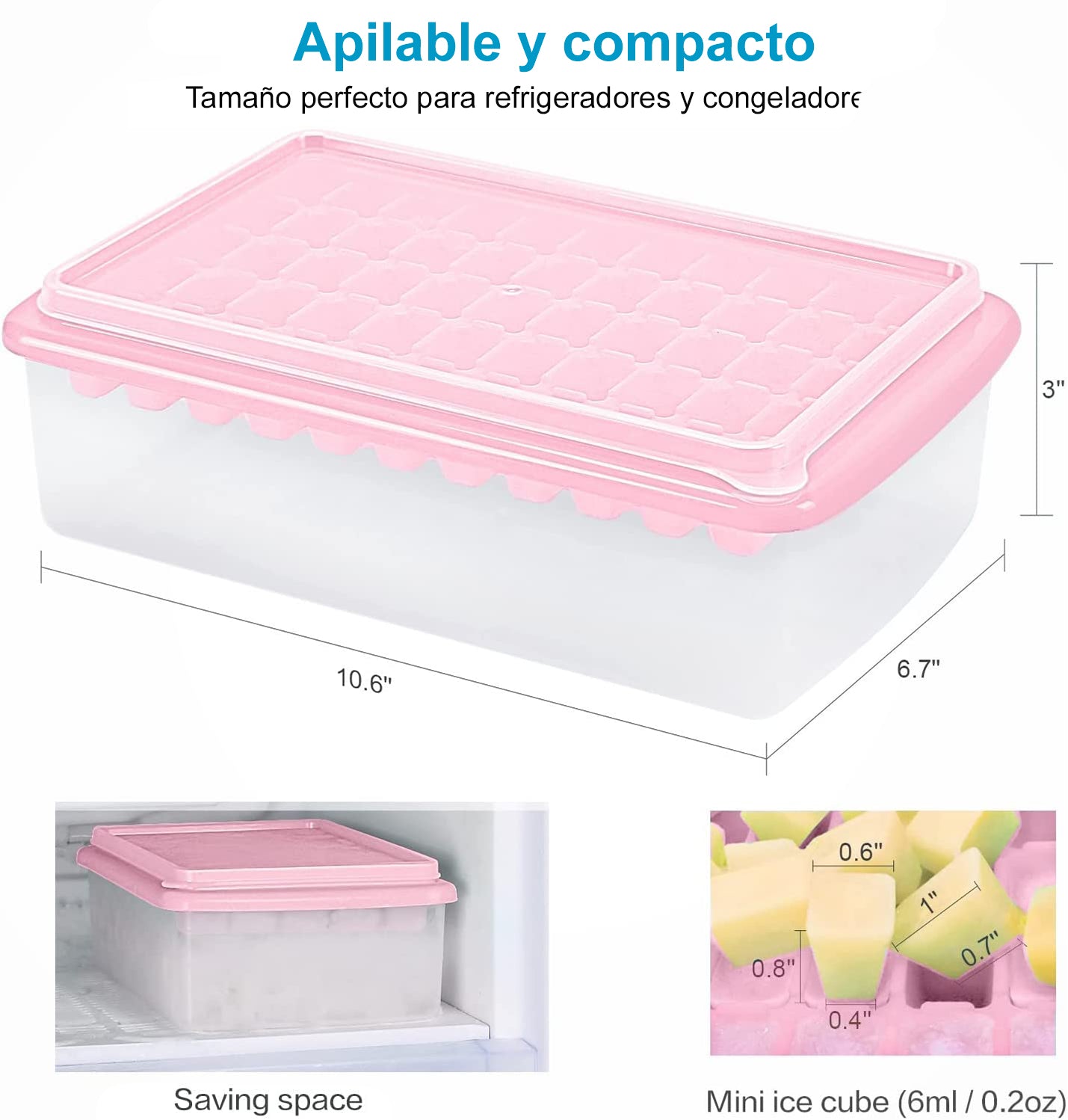 Molde y Contenedor para Hielo (Rosa)