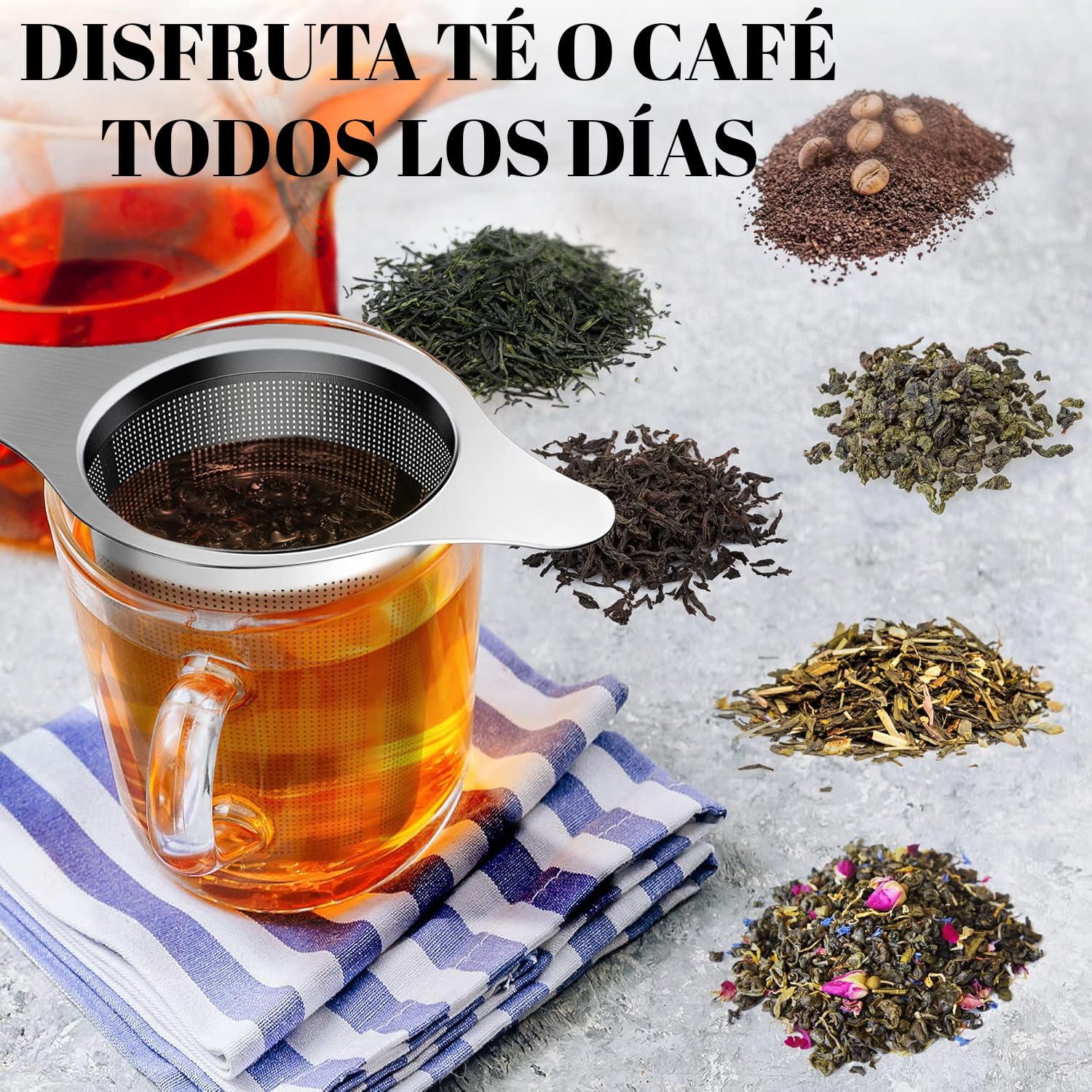 Infusor de Té de Acero Inoxidable con Tapa y Asas