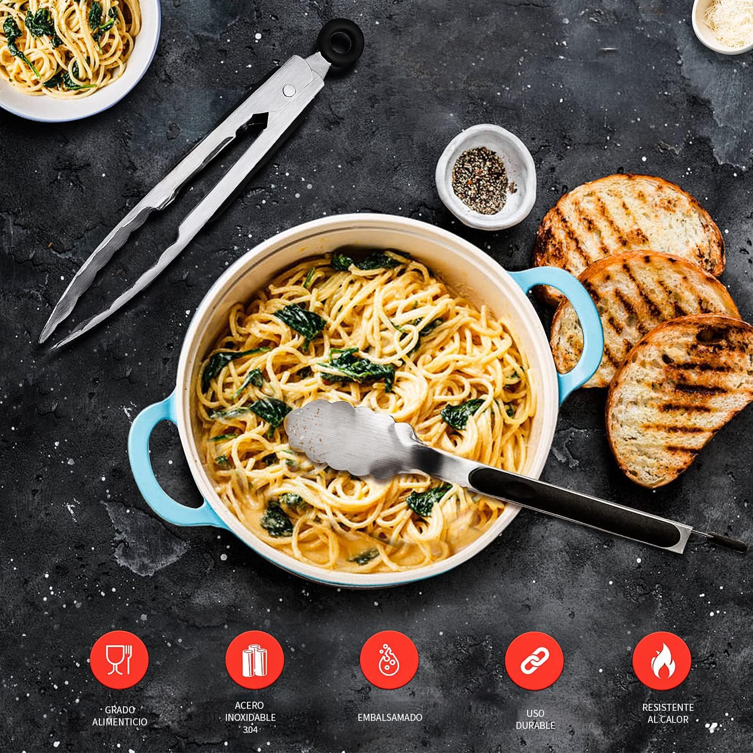 3 Pinzas de Cocina Acero Inoxidable