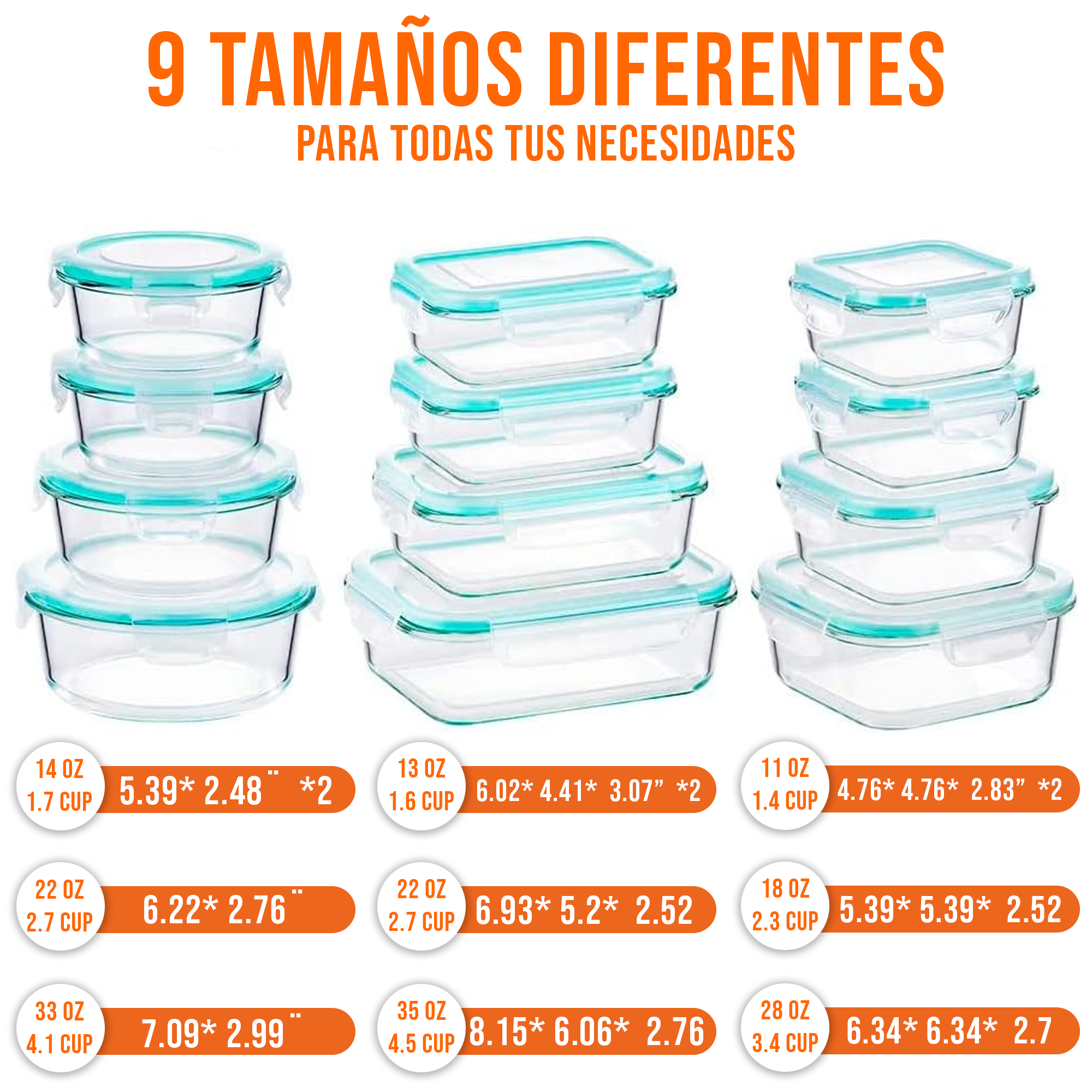 12 Recipientes de Vidrio Herméticos