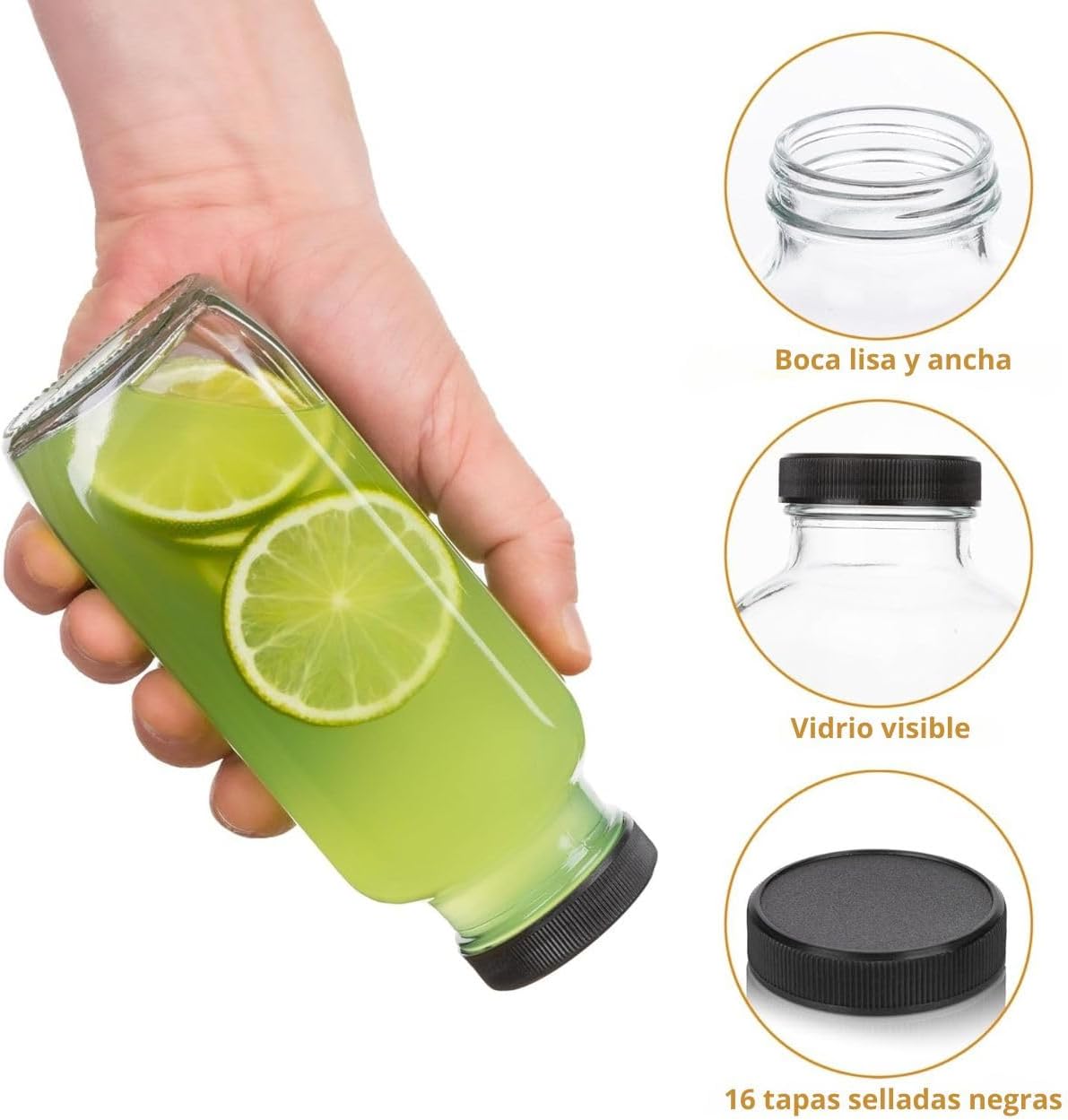 3 Botellas de Vidrio con Tapas de 480 ml